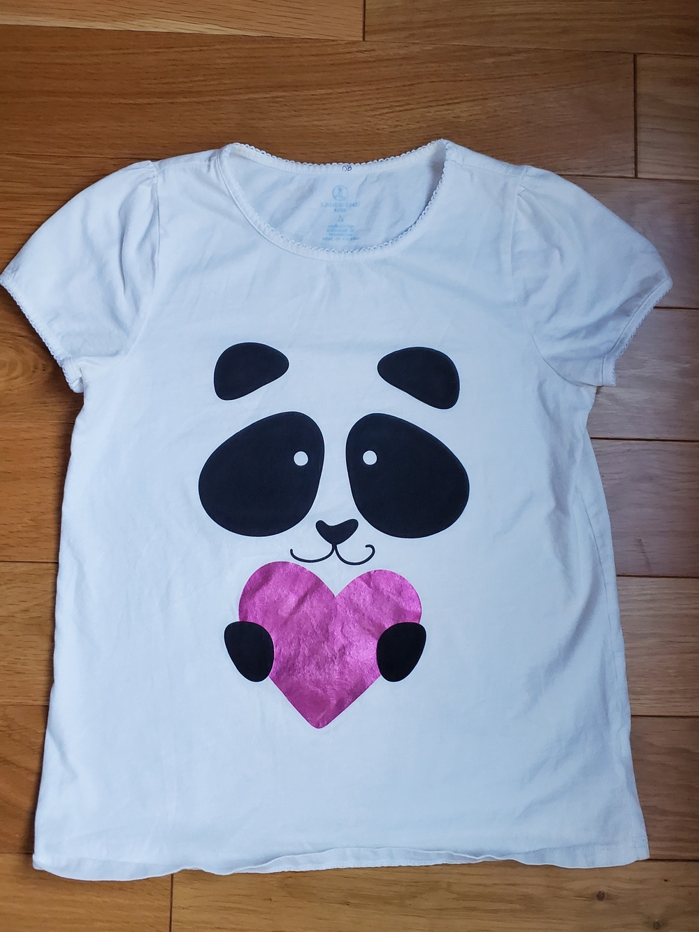 Lands' End White Kids Tee with Panda and Pink Heart